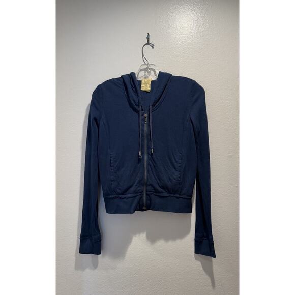 Da-Nang Tops - Vintage DA-NANG Blue Cropped Long Sleeve Zip Top Hooded Y2K Raw Trim Pockets